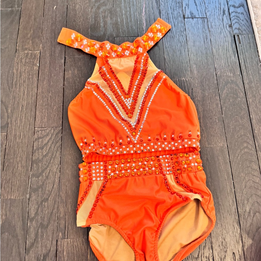 Glamour Orange Jewel-Embellished Dance Costume